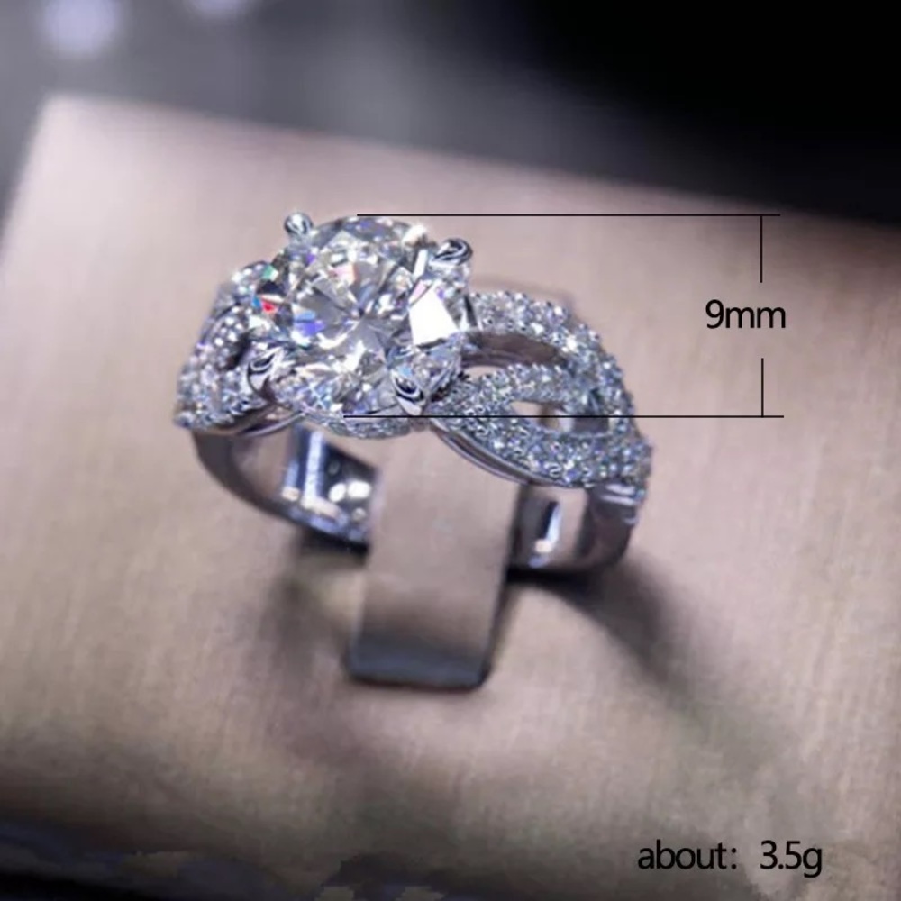 New Luxury 925 Silver 4 Claws 3 ct Round Diamond Ring - Picture 2 of 3